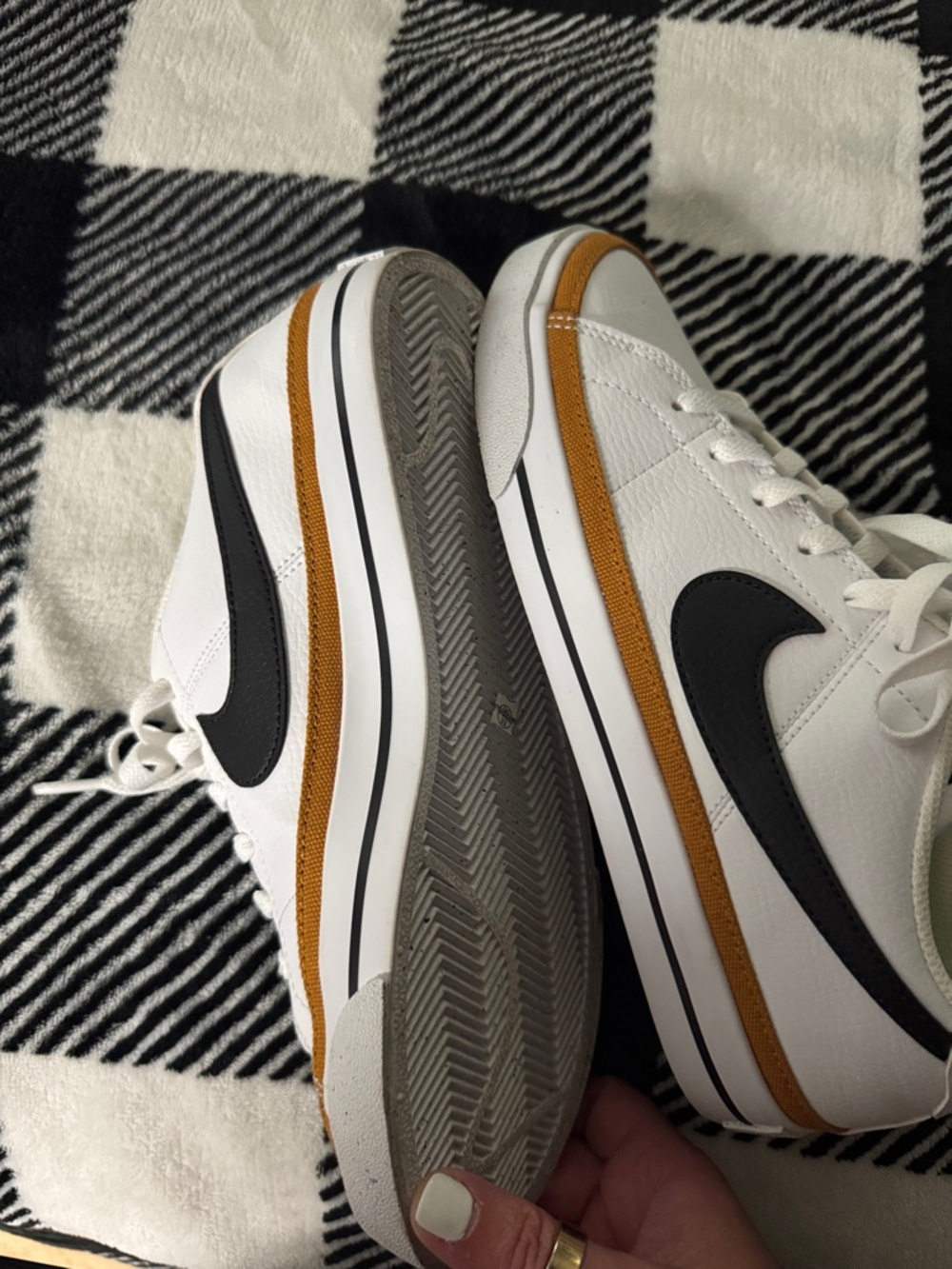 Nike White Sneakers with Black Swoosh and Lime Insoles - Picture 3 of 6